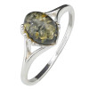 Green Amber / Flower Design Sterling Silver Ring