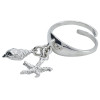 Sterling Silver Rhodium Plated Sea Starfish And Seashell Adjustable Ring