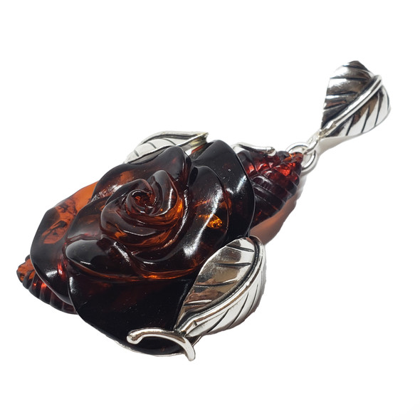 Amber Sterling Silver Handmade Rose Pendant (P-CH-3719)