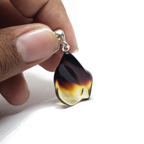 Amber Freeform Ombre Sterling Silver Pendant