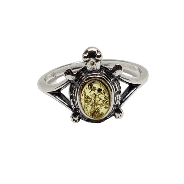 Citrine Amber Oxidized Sterling Silver Turtle Ring