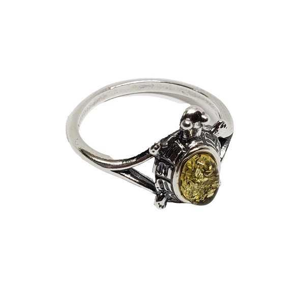 Citrine Amber Oxidized Sterling Silver Turtle Ring