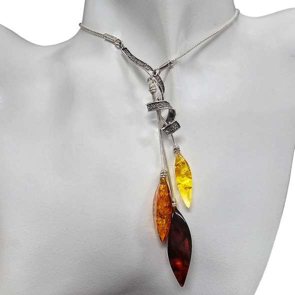Multi Color Amber Sterling Silver Modern Necklace