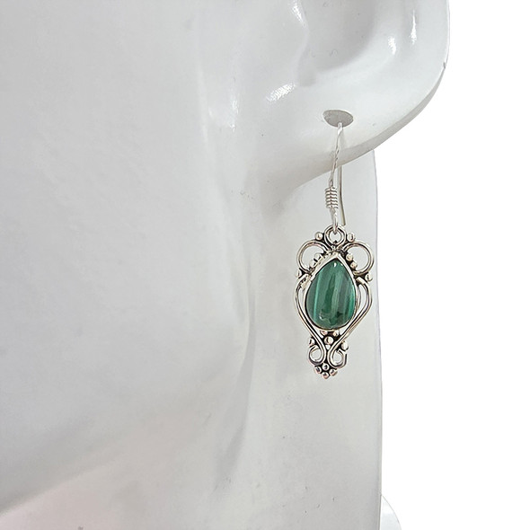 Malachite Sterling Silver Earrings on Hooks