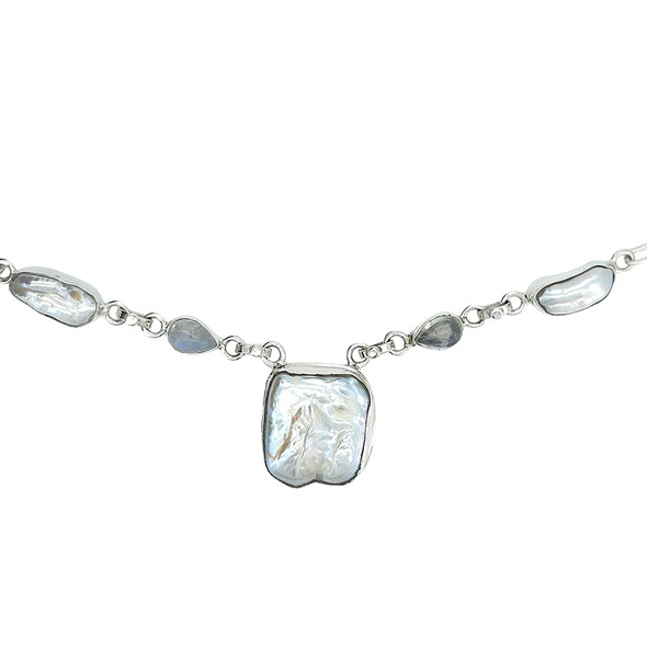 Mother Of Pearl Silver Handmade Necklace