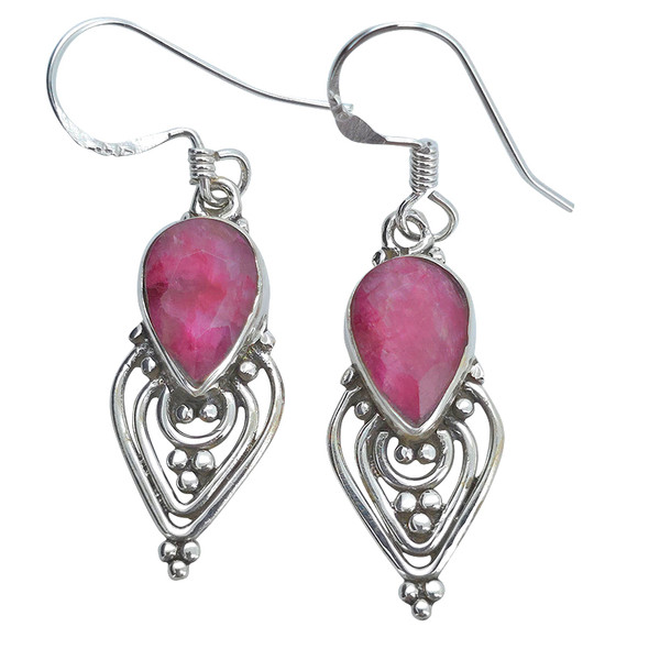 Faceted Composite Ruby Sterling Silver Earrings on Hooks