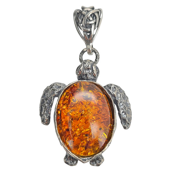 Amber Sterling Silver Turtle Pendant
