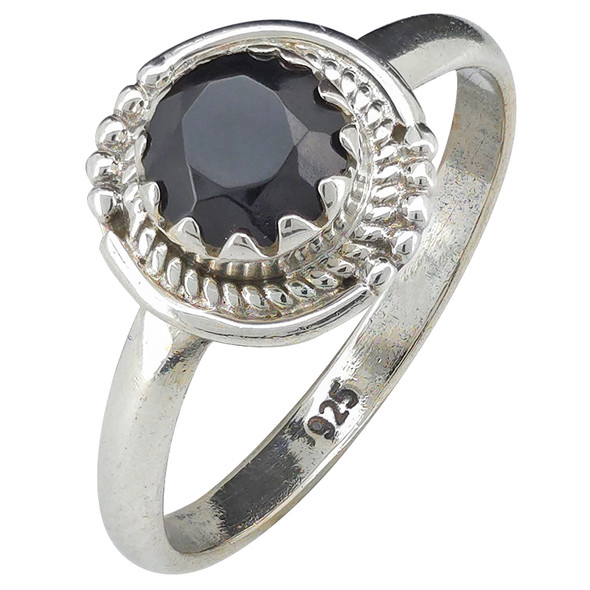 Faceted Black Onyx Sterling Silver Ring