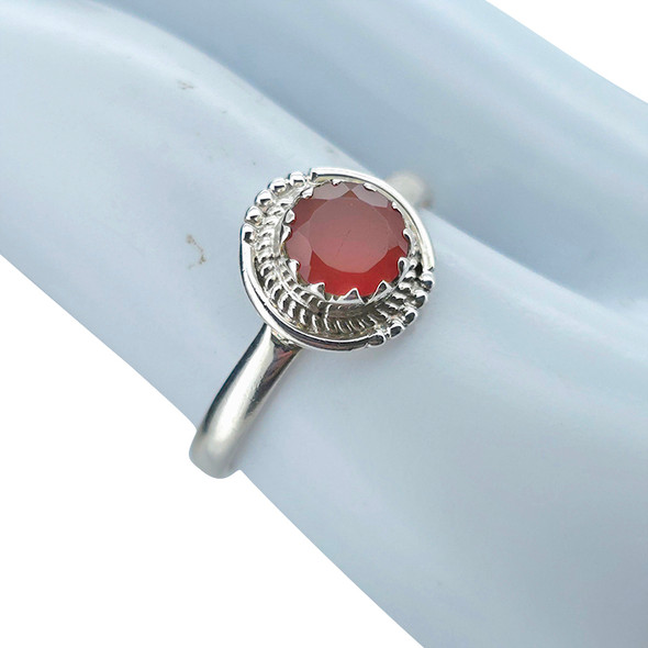 Faceted Red Onyx Sterling Silver Ring