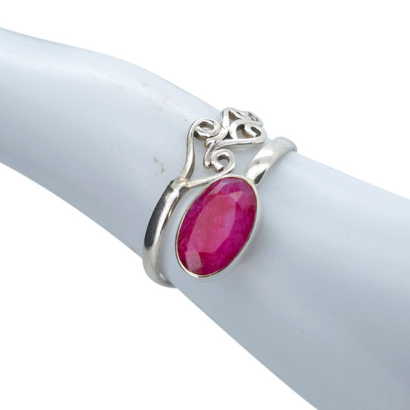 Faceted Composite Ruby Sterling Silver Adjustable Ring