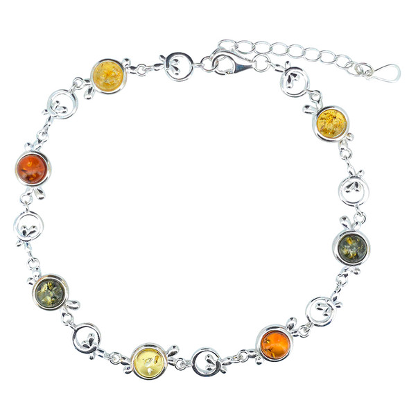 Multi-Color Amber Sterling Silver Link Bracelet