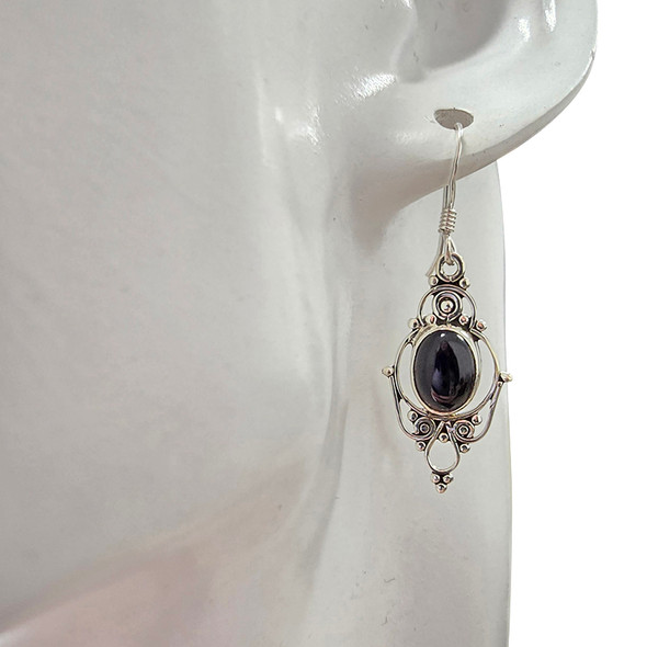 Black Onyx Sterling Silver Earrings on Hooks