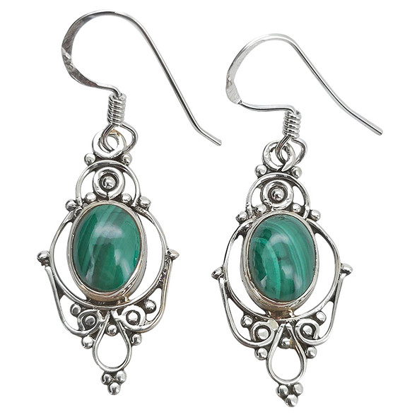 Malachite Sterling Silver Earrings on Hooks