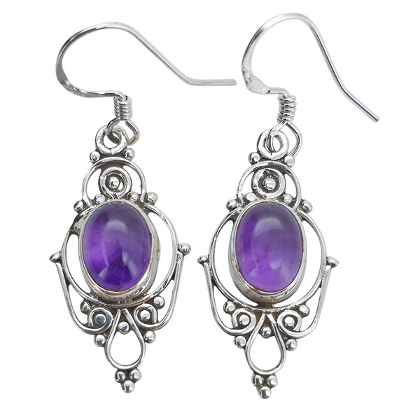 Amethyst Sterling Silver Earrings on Hooks