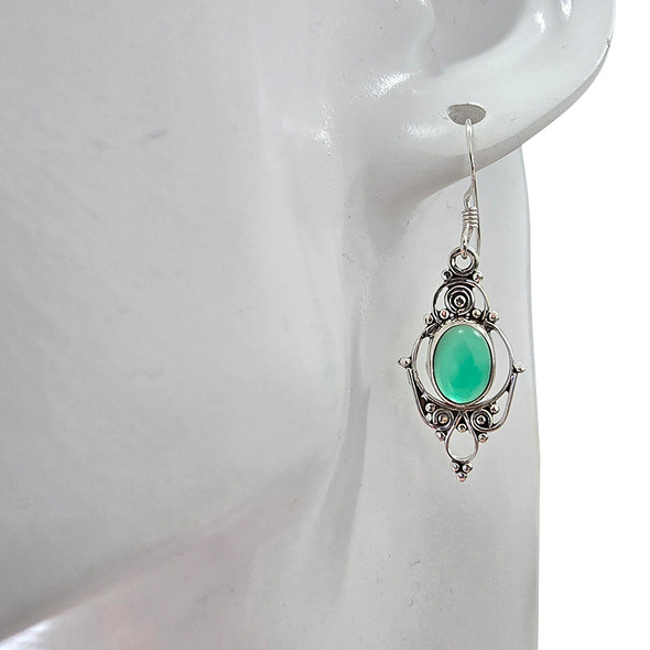 Green Onyx Sterling Silver Earrings on Hooks