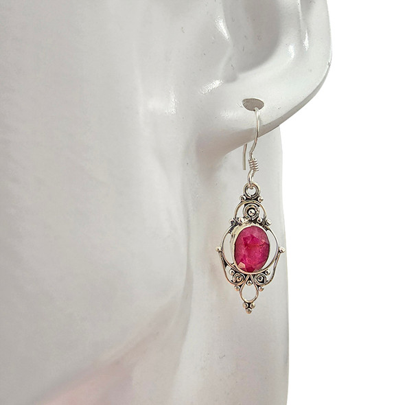 Faceted Composed Ruby Sterling Silver Earrings on Hooks