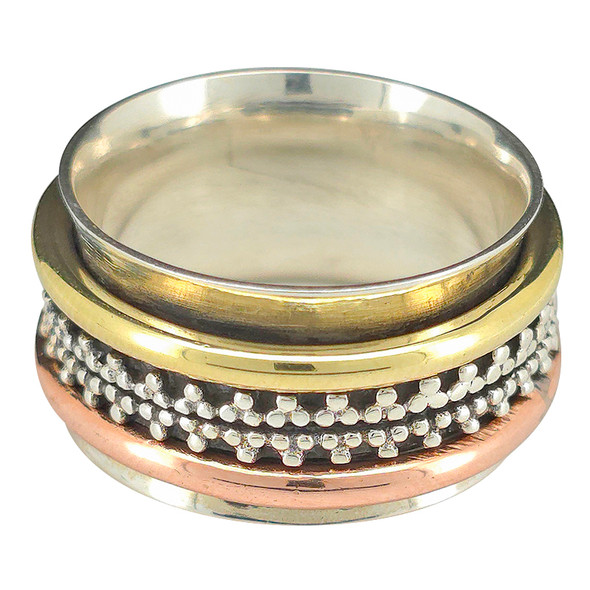 Silver, Brass, and Copper Spinner Anxiety Ring