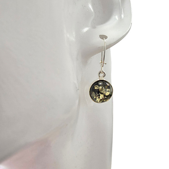 Green Amber Sterling Silver Earrings on Hooks