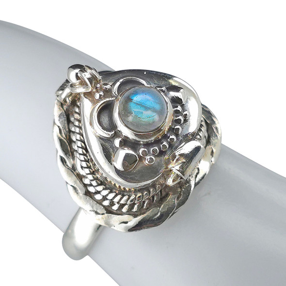 Heart-Shaped Labradorite Silver Locket / Poison Ring