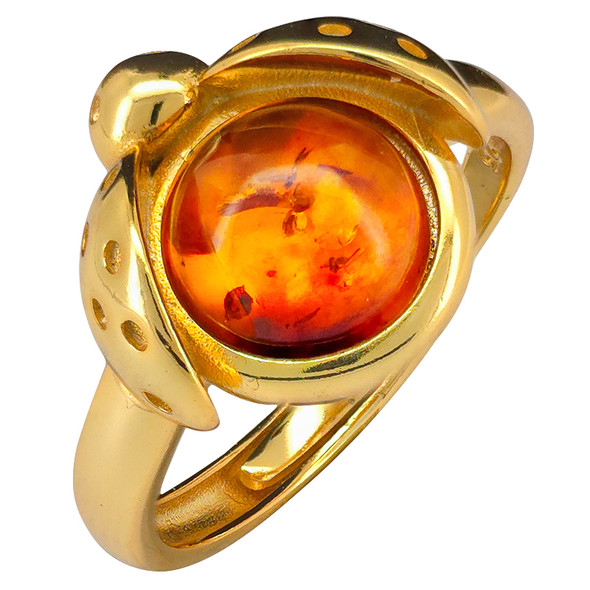Amber 14K Gold Plated Silver Ladybug Adjustable Ring