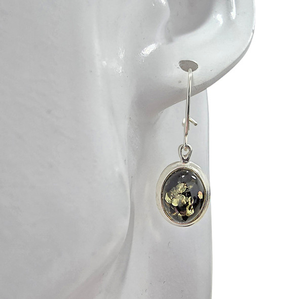 Green Amber Sterling Silver Hook Earrings