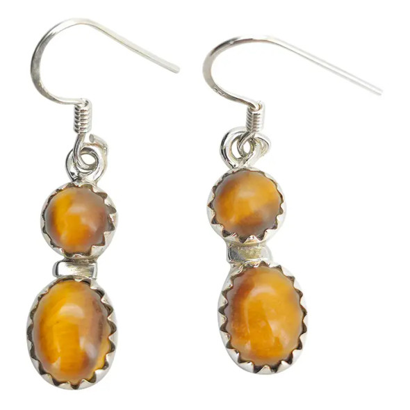 Tiger's Eye Dangle Silver Earrings