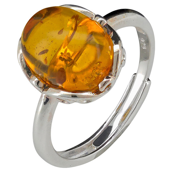 Cognac Amber Sterling Silver Adjustable Ring