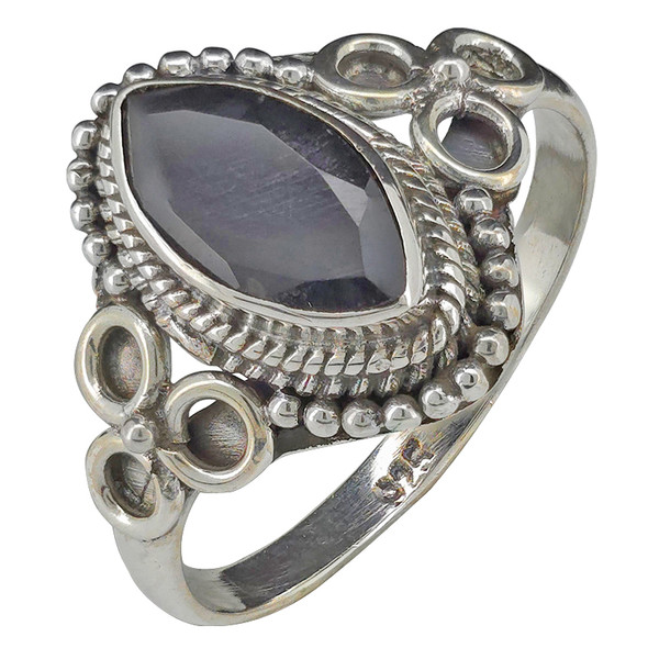 Faceted Black Onyx Sterling Silver Ring