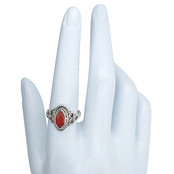 Faceted Red Onyx Sterling Silver Ring