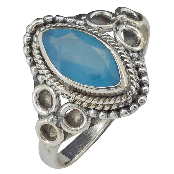 Faceted Blue Chalcedony Sterling Silver Ring