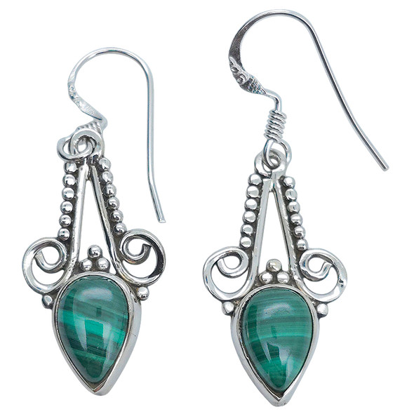 Malachite Sterling Silver Hook Earrings