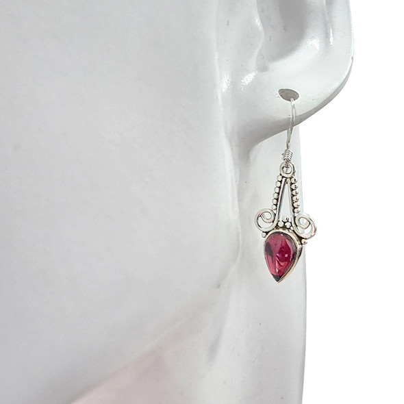 Garnet Sterling Silver Hook Earrings