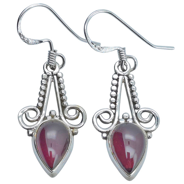 Garnet Sterling Silver Hook Earrings