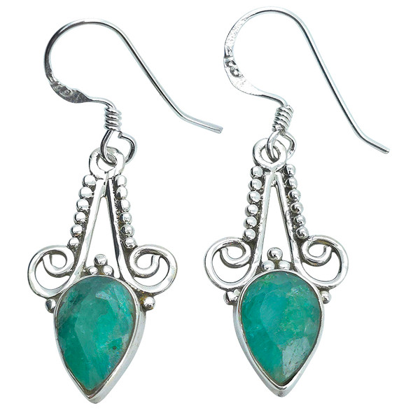 Faceted Composed Emerald Sterling Silver Hook Earrings