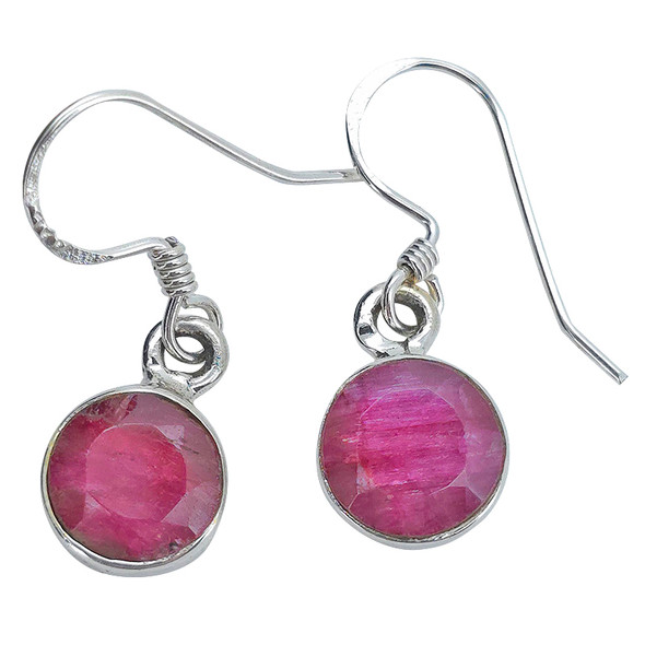 Faceted Composed Ruby Sterling Silver Hook Earrings