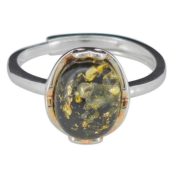 Green Amber Sterling Silver Ring
