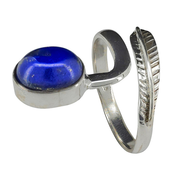 Lapis Sterling Silver Adjustable Ring with Feather Design
