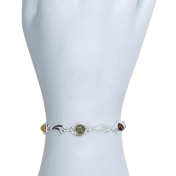 Multi-Color Amber Sterling Silver Link Bracelet