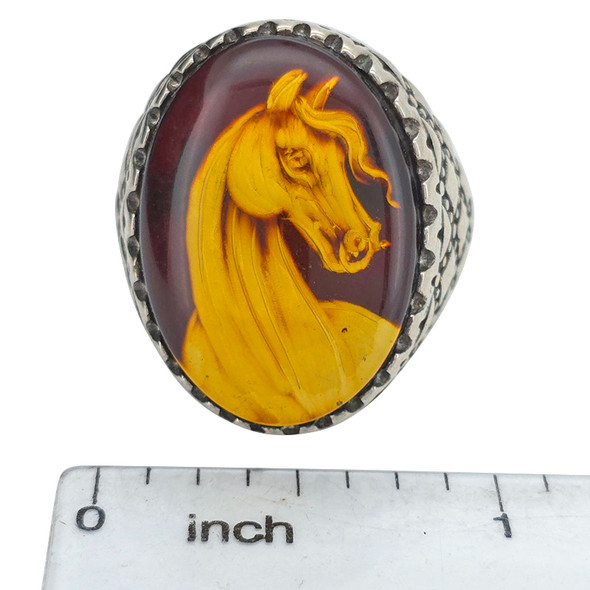 Cameo Amber Sterling Silver Horse Ring