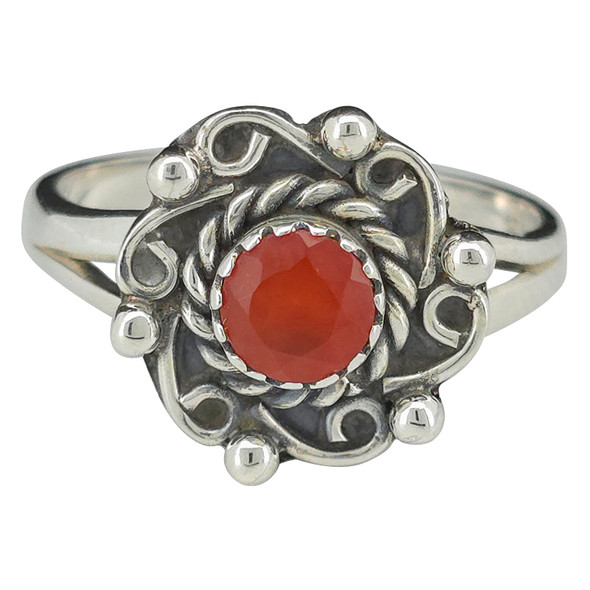 Faceted Red Onyx Sterling Silver Ring