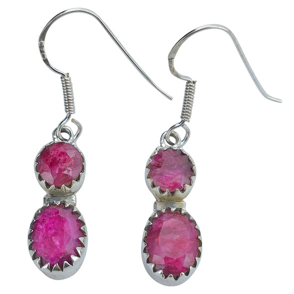 Faceted Composed Ruby Sterling Silver Hook Earrings