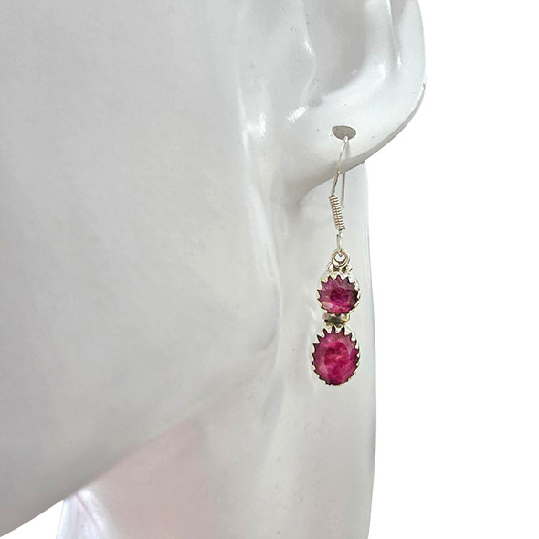Faceted Composed Ruby Sterling Silver Hook Earrings