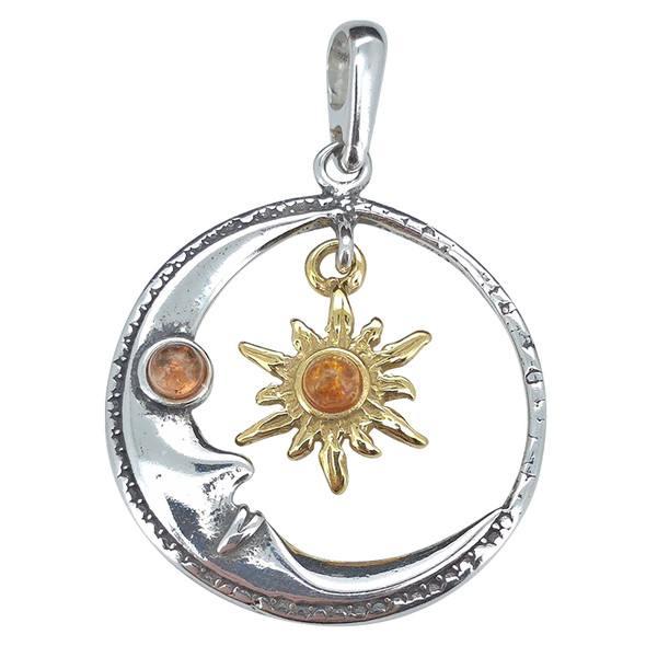 Cognac Amber Sun And Moon Pendant
