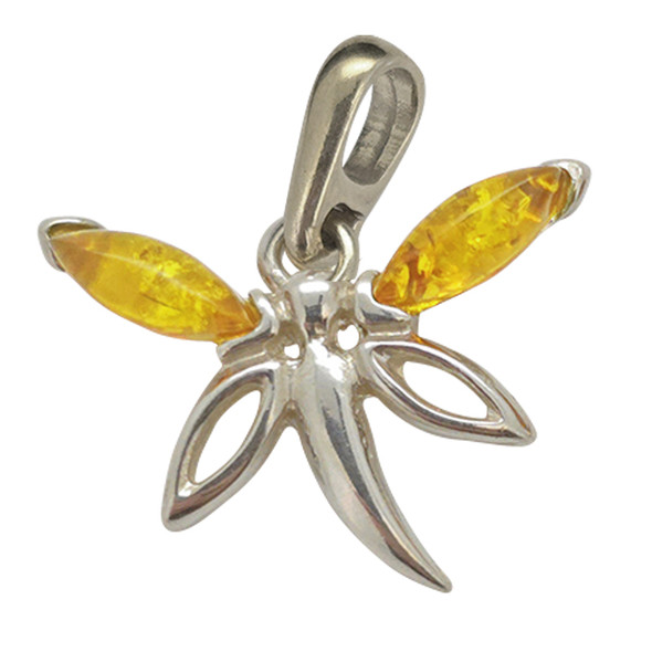 Citrine Amber Sterling Silver Dragonfly Pendant