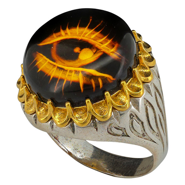 Amber Sterling Silver Evil Eye Cameo Ring
