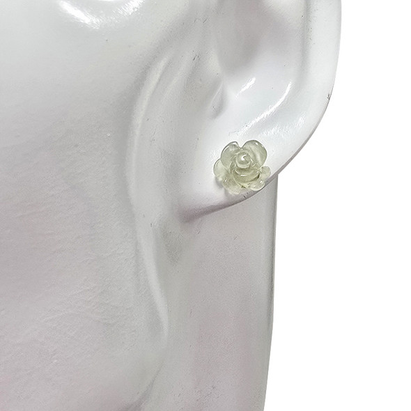 Prehnite Sterling Silver Rose Stud Earrings