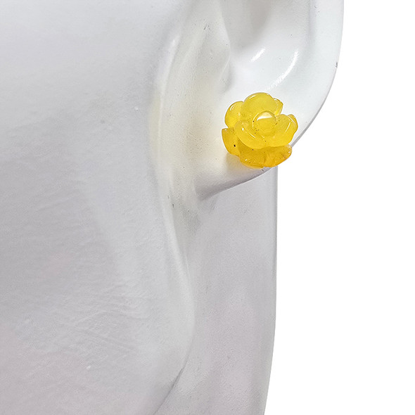 Yellow Agate Sterling Silver Rose Stud Earrings