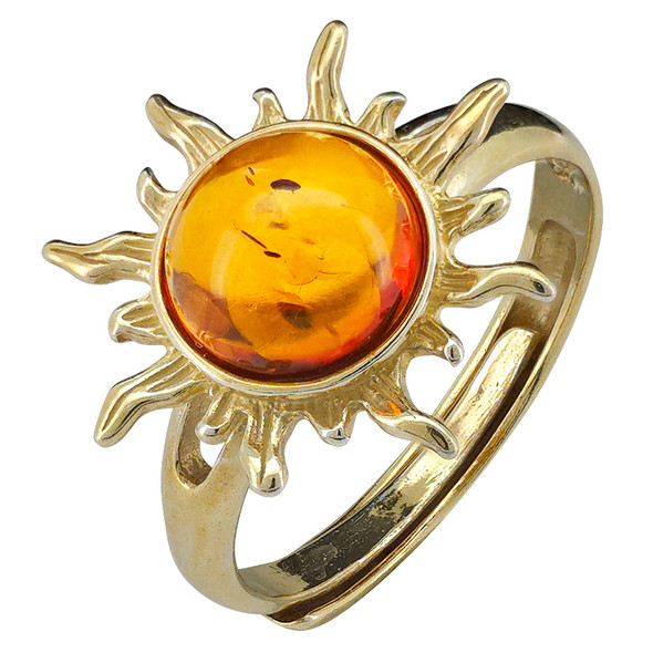Cognac Amber 14K Gold-Plated Sterling Silver Sun Adjustable Ring
