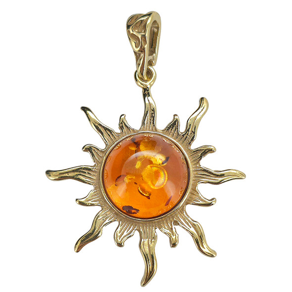 Cognac Amber 14K Gold-Plated Sterling Silver Sun Pendant