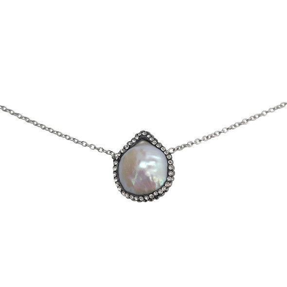 Pearl, Qubic Zirconia And Silver Necklace